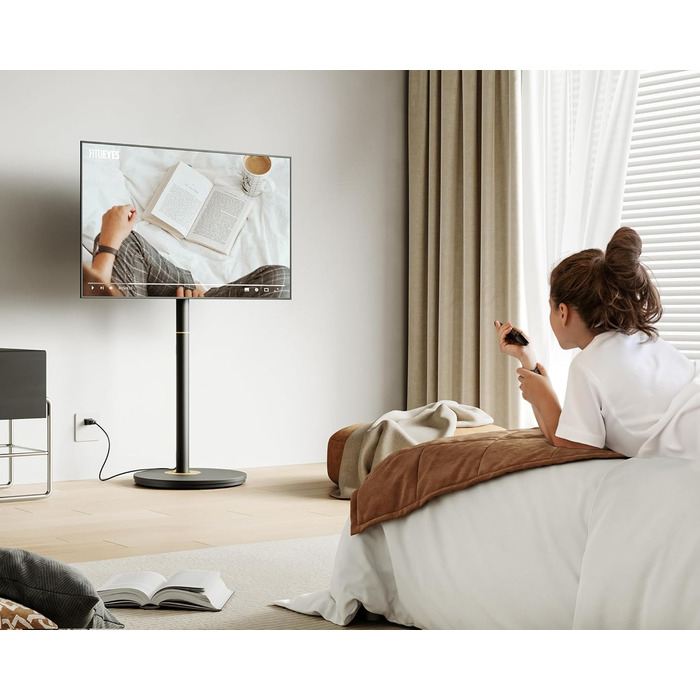 FITUEYES мобільна стійка для телевізора 32-65'' з коліщатками, регульована по висоті, мінімалістичний дизайн, для дому та офісу