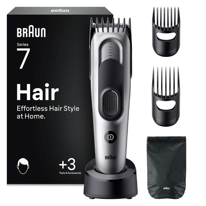 Машинка для стрижки Braun Series 7 HC7590: професійна, акумуляторна, 17 насадок, миюча, сіра