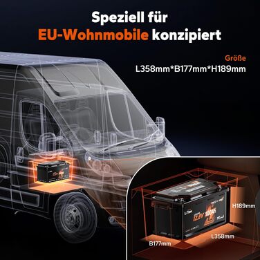 LiFePO4 акумулятор LiTime 12V 100Ah H190 з Bluetooth для кемпінгу та будинків на колесах, літієва батарея