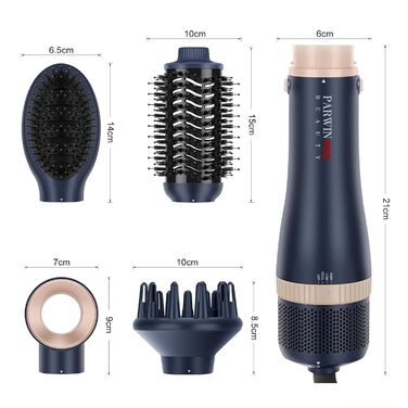 4-в-1 фен-щітка PARWIN PRO BEAUTY, стайлер з іонізацією, 4 насадки для сушіння, випрямлення, завивки та об'єму, жовта