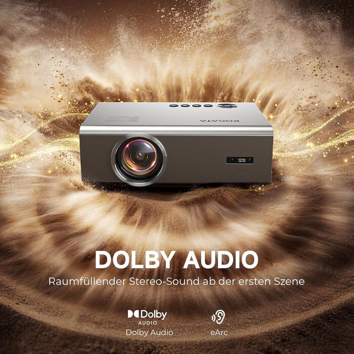 4K Smart проєктор KOGATA з Wi-Fi та Bluetooth: HDR10+, автофокус, 6D Keystone, Dolby Audio. Для дому, саду та стрімінгу (Титан Сірий)