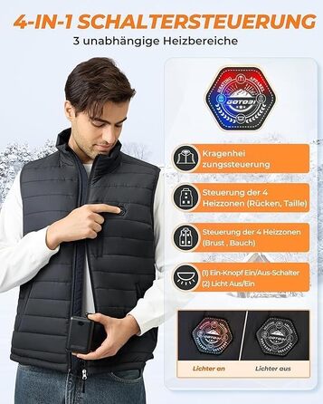 Чоловіча зігріваюча жилетка з Powerbank 16000mAh 7.4V, 9 зон підігріву та 3 режимами температури для активного відпочинку та їзди на велосипеді, чорна, розмір L