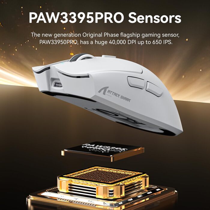 Ігрова миша Attack Shark X1 White: бездротова (BT/2.4G) та дротова, сенсор PixArt PAW3395PRO, 40000 DPI, вага 53г, з RGB док-станцією для зарядки, для Win11/Xbox/PS/Mac