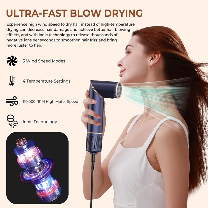 Mogawave Airstyler Airbrush Pro 1000W - 5-в-1 Фен-щітка для волосся з обертанням, іонізація, об'єм та завивка (Коричневий)