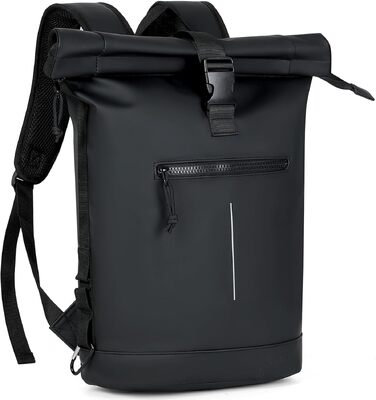Водонепроникний рюкзак Lekeinchi Rolltop для ноутбука 17 дюймів, місткий дорожній рюкзак для подорожей, навчання та їзди на велосипеді, чорний
