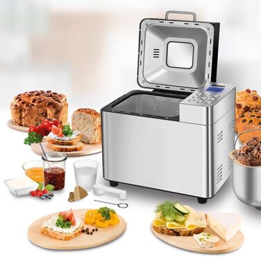 Хлібопіч Unold Backmeister Edel 68456, 550 Вт, 750-1000 г, керамічне покриття, 16 програм, для хліба, джему, тіста, LCD-дисплей, нерж. сталь
