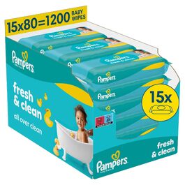 Вологі серветки Pampers Fresh Clean для дітей, 1200 шт (15 пачок по 80 шт)