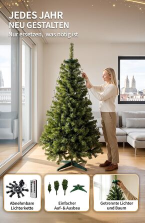 Штучна ялинка 4smile з LED-підсвіткою, 150-180 см, різдвяне дерево з гірлядою