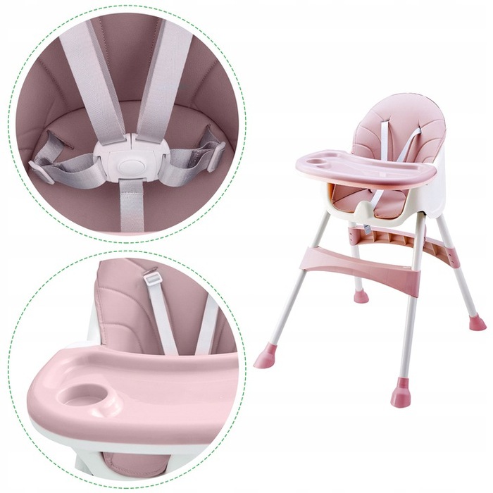 Стілець для годування 2в1 з 5-точковими ременями ECOTOYS, рожевий