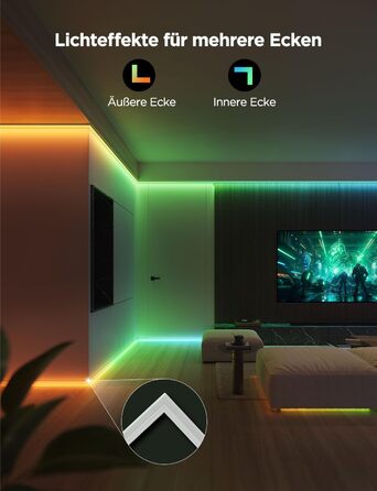 Світлодіодна стрічка Govee RGBIC 5м з LED-профілем, сумісна з Alexa та Google Assistant, ігрова LED-шина для спальні, цоколя, меблів, 64 режими