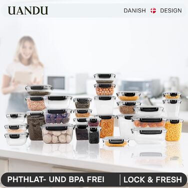 Набір контейнерів для зберігання продуктів Uandu Lock & Fresh 16 шт, герметичні пластикові контейнери з кришкою, для їжі, для мікрохвильовки та морозильної камери, жовті