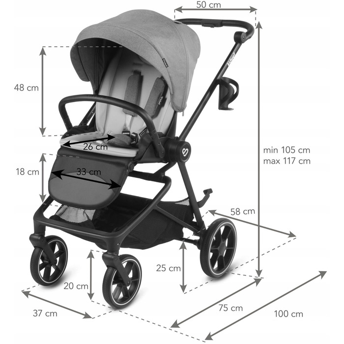 Дитячий візок 2в1 KIDWELL VELMONT (до 22 кг), люлька-прогулянка, сірий