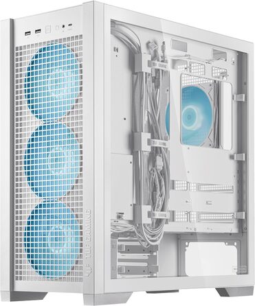 Ігровий корпус ASUS TUF GT302 ARGB білий, Mid-Tower ATX, 4x140 мм ARGB вентилятори, змінні бокові панелі, підтримка ATX материнських плат із прихованими роз'ємами, сітчаста фронтальна панель