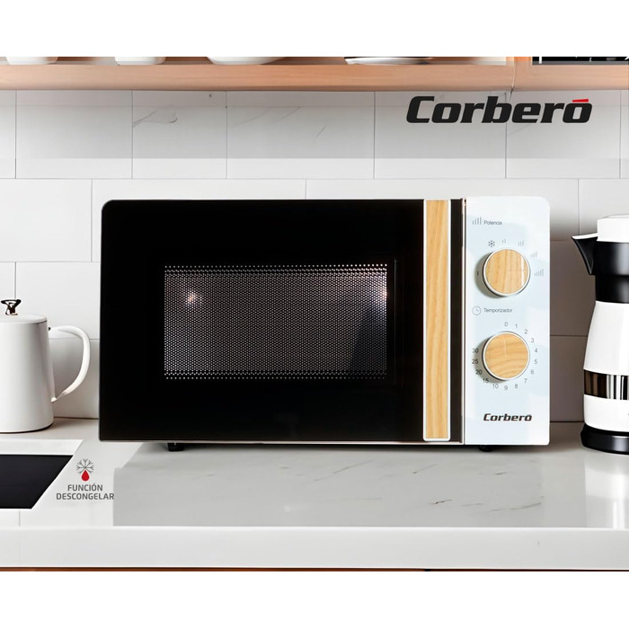 Мікрохвильова піч Corberó CMICG270WOODW, 20 л, 700 Вт, механічне керування, 5 рівнів потужності, чорна