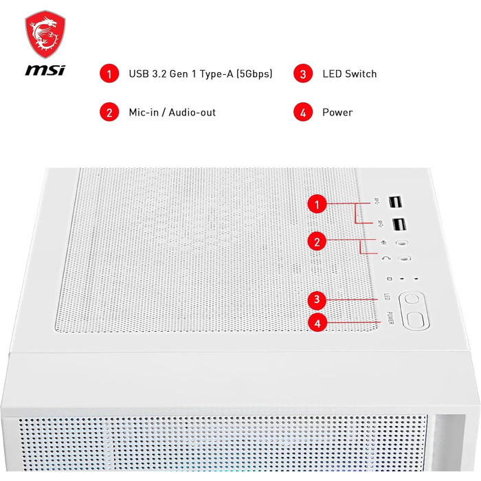 Корпус для ПК MSI MAG Forge 320R Airflow White ATX, підтримка RTX 40, ARGB підсвітка, магнітний пиловий фільтр, загартоване скло, USB 3.2