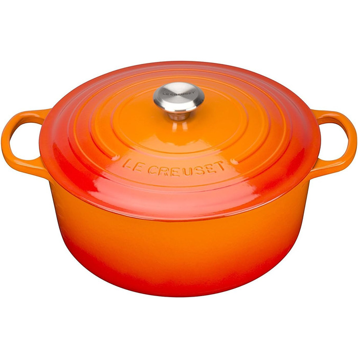 Le Creuset круглий чавунний жаровник Signature 22 см, червоний + силіконова прихватка чорна