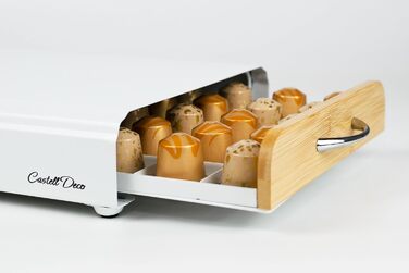 Організатор для капсул Nespresso, металевий, на 50 капсул, білий (з бамбуком)