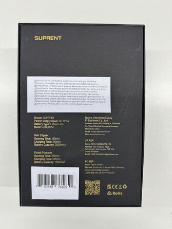 Професійна машинка для стрижки волосся SUPRENT для чоловіків, набір для догляду з потужним мотором, LED-дисплеєм, тример для бороди, 9 насадок (чорна)