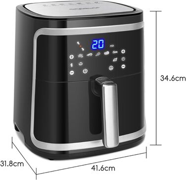 Розумна аерофритюрниця Aigostar Cube, 1900 Вт, 7 л, Wi-Fi, сенсорний LED-екран, 7 програм, 20 рецептів, DIY-меню