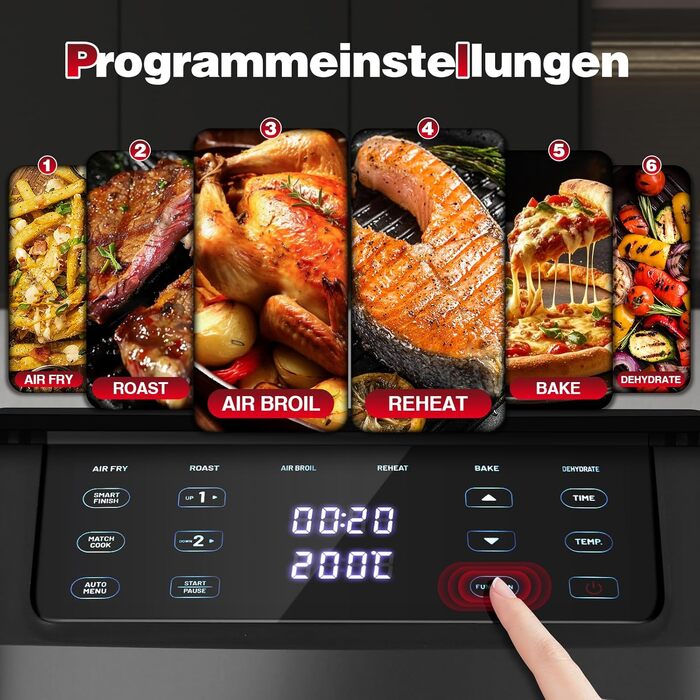 Аерофритюрниця TopStrong з двома камерами 11л, 2500W, вертикальна мультипіч з вікном, 6 функцій, чорна
