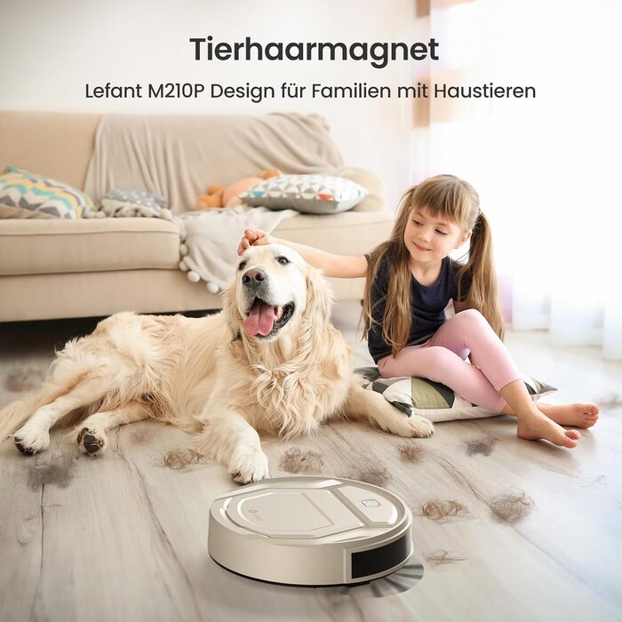 Робот-пилосос LEFANT M210P Champagnergrau - 2200Pa, 120хв, Wi-Fi, для килимів, шерсті тварин, твердих підлог