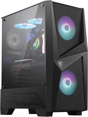 Корпус MSI MAG FORGE 100R Mid-Tower ATX, чорний, з RGB підсвіткою, 2x USB 3.1, 2x 120 мм A-RGB вентилятори, 1x 120 мм вентилятор