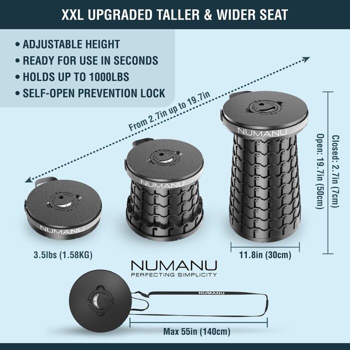 Складаний табурет NUMANU 2025 XXL з подушкою та сумкою, посилений переносний стілець-підставка, витримує до 453 кг, висота 50 см