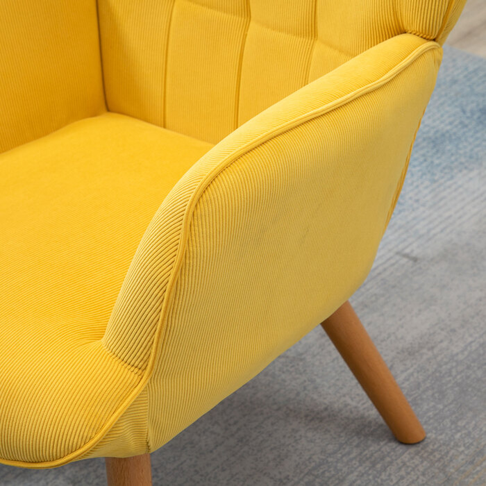 Крісло для відпочинку HOMCOM Recliner Крісло-крило з табуретом жовтого кольору, крісло з дерев'яними ніжками, вельвет Look для зручного сидіння