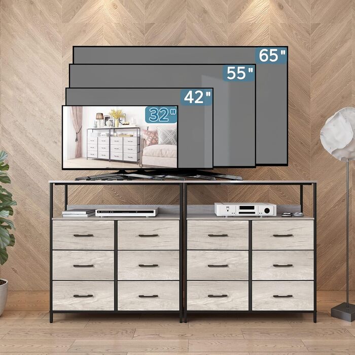 LYNCOHOME комод з 6 тканинними шухлядами та полицями, шафа для передпокою, кухні, офісу, спальні, березовий колір
