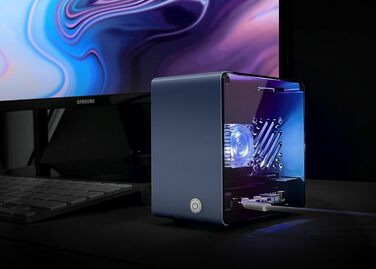 Алюмінієвий корпус ElectroCookie Mini Tower для Raspberry Pi 5 з вентилятором і змінним підсвічуванням (синій)