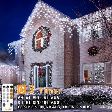 Світлодіодна гірлянда-дождик HeiPard для вулиці 12.15м, 486 LED, 8 режимів роботи, таймер, холодний білий колір