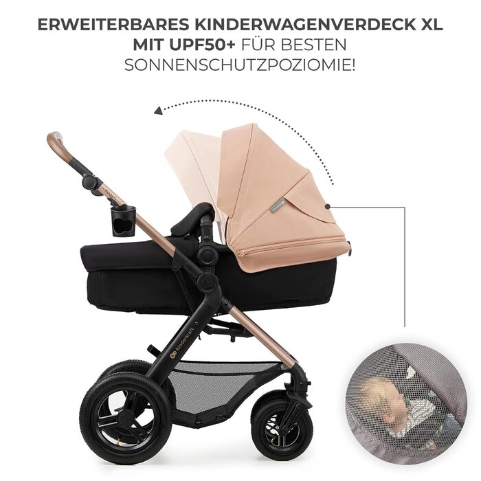 Дитяча коляска Kinderkraft MOOV2 4 в 1 з автокріслом I-SIZE, бежевий колір