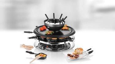 Електричний гриль-раклет Unold 48926 Multi 4-в-1, для 8 осіб, антипригарна двостороння плита, нержавіюча сталь/чорний, 1300Вт, з рецептурною книгою на 50 рецептів, енергоефективний клас A+