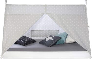 Дитяче ліжко Homestyle4u 90x200 см, біле/сіре, зірки, будиночок, типі, з ламелями, дерев'яне