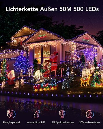 Світлодіодна гірлянда 50м 500 LED для вулиці та дому, водонепроникна з таймером та 11 режимами світла (теплий білий та кольоровий), для Різдва, весілля та вечірок