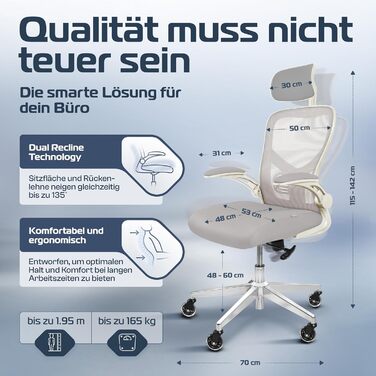 Ергономічне крісло CLOUVOU SmartSeat для офісу та геймінгу, регульоване, комп'ютерне, до 150 кг, тестовий переможець