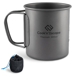 Титанова чашка для кемпінгу COOK'N'ESCAPE Titan Becher 300 мл з кришкою та складною ручкою - легка, міцна, жаростійка для туризму, пікніка