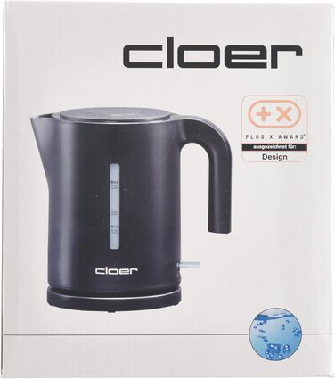 Електрочайник Cloer 4120, 2200 Вт, 1,2 л, чорний, захист від перегріву, велика індикація рівня води