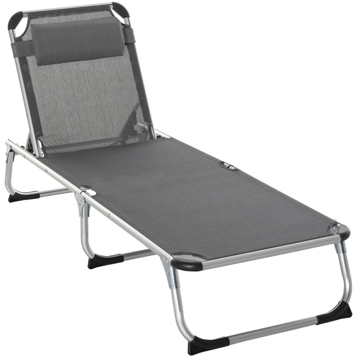 Outsunny Sun Lounger Садовий шезлонг Alu Fabric Шезлонг Relax Lounger 5-позиційний регульований складний ергономічний сітчастий тканина сірий 170 x 60 x 76 см