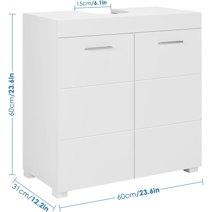 FOREHILL Тумба під умивальник біла з 2 дверцятами та 2 полицями, 60x31x60 см, для ванної кімнати