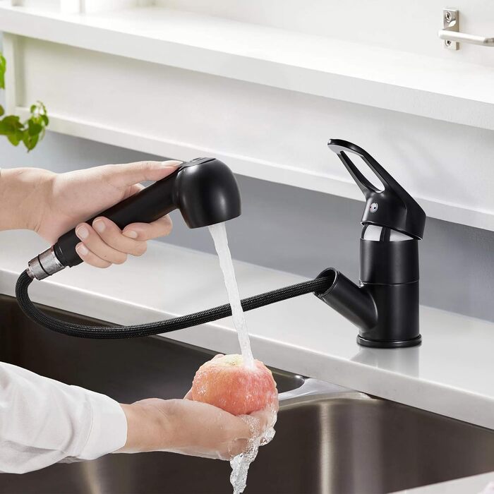 Змішувач кухонний BONADE висувний з душем, поворотний на 360°, чорний
