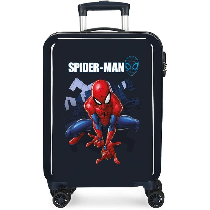 Дитяча валіза Marvel Spiderman, жорсткий корпус, 37x55x20 см, 34 л, ABS, з кодовим замком, синя, на 4 подвійних колесах, ручна поклажа
