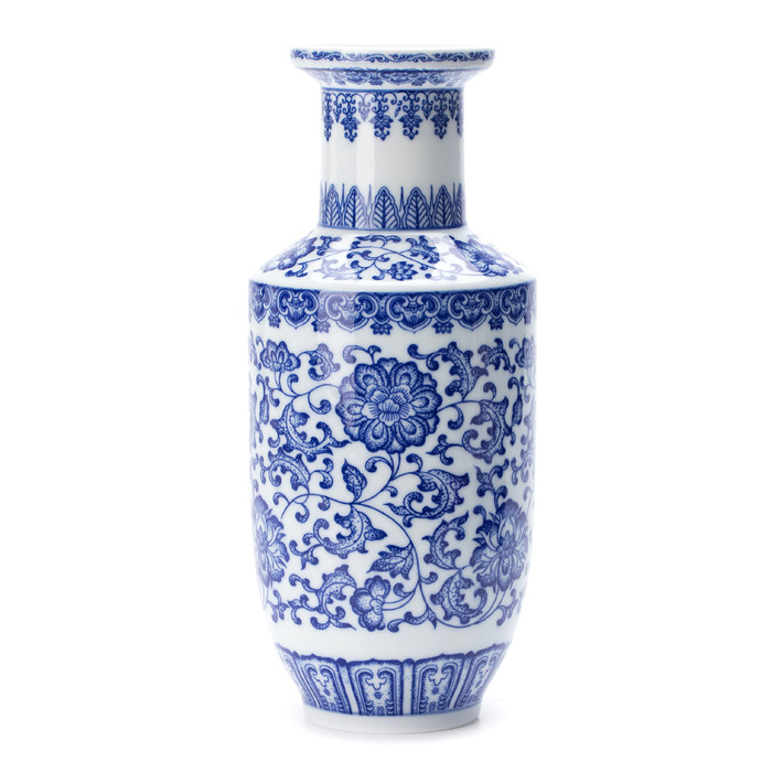 Ваза синьо-біла керамічна Chinoiserie 25.4 см для дому, декор для вітальні, полиці, каміна