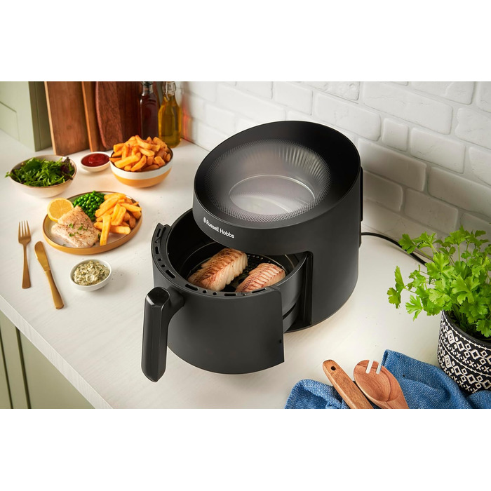 Аерофритюрниця Russell Hobbs SatisFry Panoramic 5 л, 10 програм, з оглядовим вікном, без олії, для фритюру, грилю, запікання, до 200°C, чорна, модель 27420-56