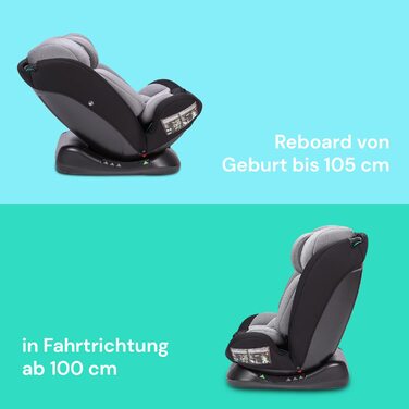 Дитяче автокрісло Booboo Safety London i-Size Reboarder 40-150 см, без Isofix, чорний/сірий