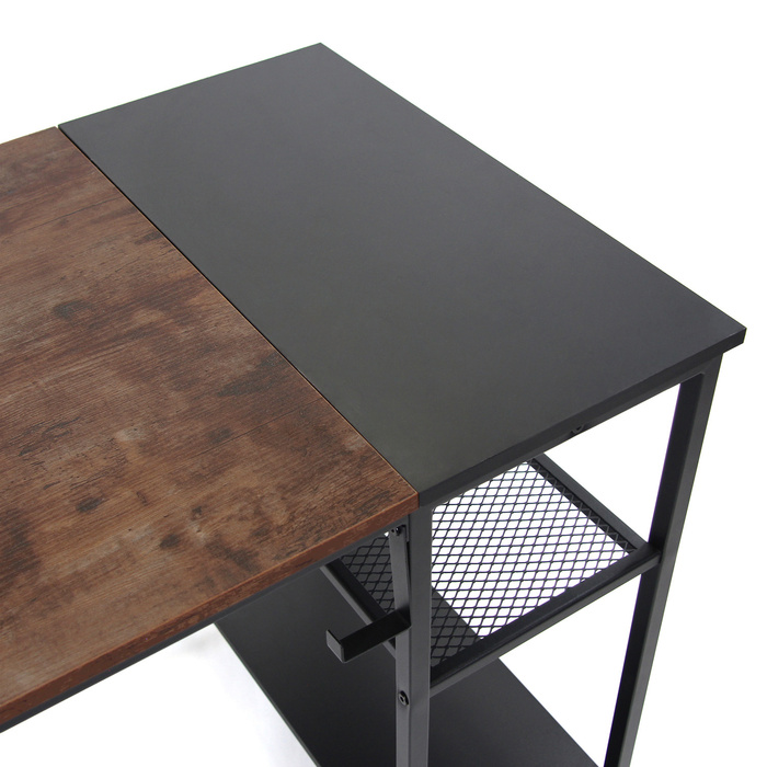 Робочий стіл / письмовий стіл WORKSPACE H I 120 x 60 см з бічною полицею, чорний / коричневий hjh OFFICE