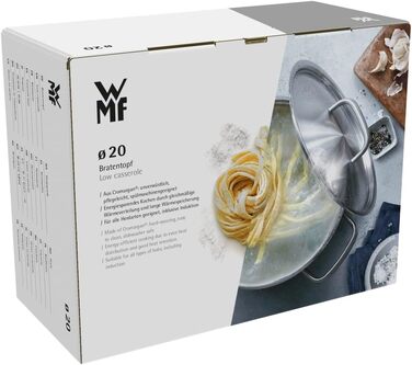 Каструля WMF Aparto 20 см з кришкою зі скла, 2.6 л, нержавіюча сталь Cromargan, для індукційних плит
