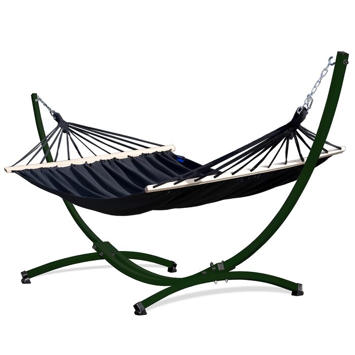 Гамак з підставкою Potenza Outdoor XXL 220x160 см для 2 осіб, стійкий до погодних умов, витримує до 200 кг (чорний гамак, зелена підставка)
