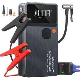 Бустер-пусковий пристрій для авто JC8 8000mAh 7-в-1: портативний компресор, Powerbank, LED-ліхтарик та USB-C зарядка, автомобільний jump starter