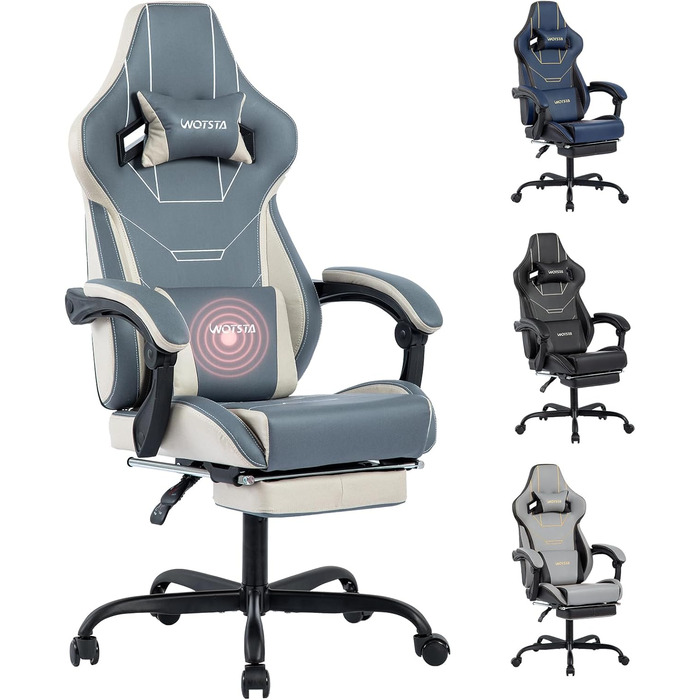 Ергономічне геймерське крісло з підніжкою - Racing Computerstuhl Bluebeige. Регульована висота, м'яке геймерське крісло для дому та офісу.
